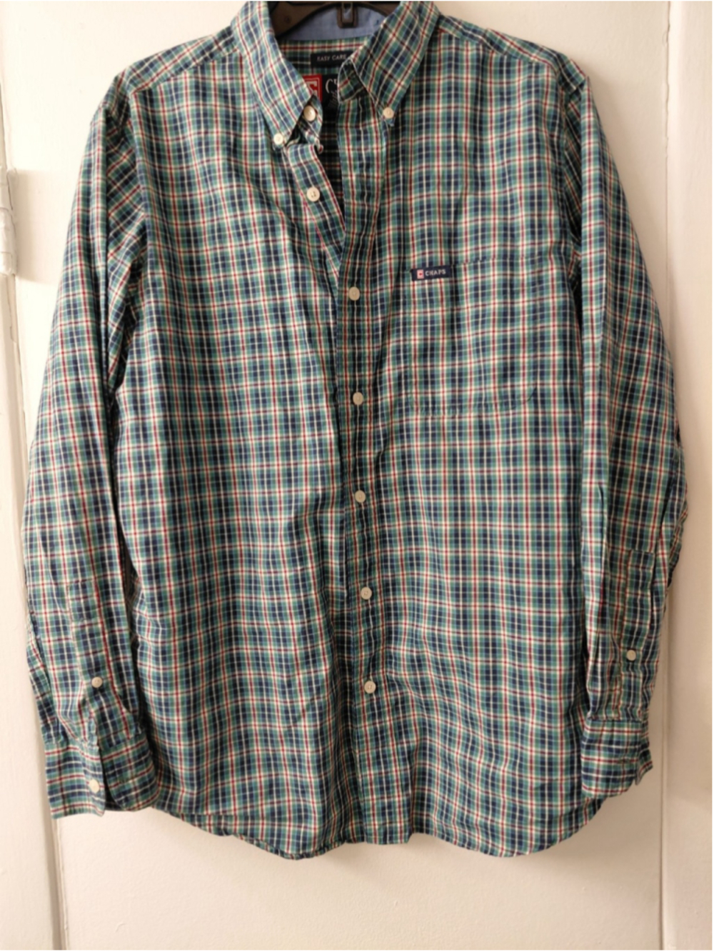 CHAPS Ralph Lauren Easy Care Button Shirt Men's Size Medium Green Plaid Classic